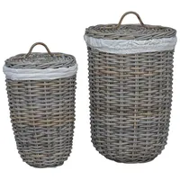 vidaXL Wäschekorb mit Deckel 2 pcs Kubu Grau Kubu Rattan