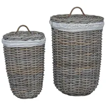 vidaXL Wäschekorb mit Deckel 2 pcs Kubu Grau Kubu Rattan