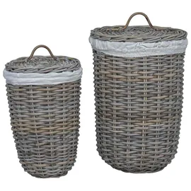 vidaXL Wäschekorb mit Deckel 2 pcs Kubu Grau Kubu Rattan