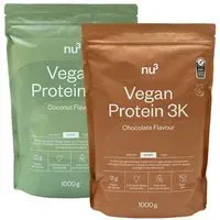 nu3 Vegan Protein 3K, Pack découverte Chocolat & Noix de coco Poudre 2x1000 g