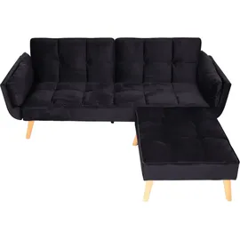 Mendler Schlafsofa HWC-K18 mit Ottomane, Couch Sofa Gästebett, Schlaffunktion 218x175cm Samt schwarz