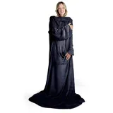 Wohndecke Ärmeldecke Unisex - Kuscheldecke flauschig mit Ärmeln, Blumtal, OEKO-TEX zertifizierte Decke mit Ärmeln und Fußtasche blau