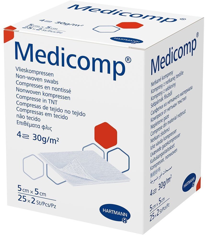 Medicomp® Compresses molletonnées stériles 5 cm x 5 cm 4 couches 25x2 pc(s) Compresses