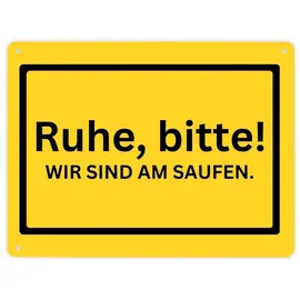 speecheese Ruhe bitte Metallschild XL in 21x28 cm mit Spruch Wir sind am saufen gelbes Warnschild für Freunde zum Geburtstag Alkohol Bier Blechschild Wein witzig