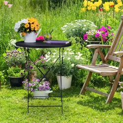 Relaxdays Balkontisch klappbar, HxD: 71,5 x 60,5 cm, wetterfester Gartentisch mit Schirmloch, rund, Stahl, schwarz