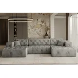 Kaiser Freistehendes Ecksofa LUX, stark gesteppte U-Form, Weicher, Eleganter Stoff Whisper Silber
