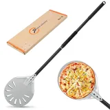 Perforiert Pizzaschieber, Pizzaschaufel Aluminium mit Klappgriff, Pizza Schaufel, Pizzaheber, Pizza Schieber für Pizzastein, Stabiler Knopf Einfache Installation, Ideal für Selbstgemachte Pizza