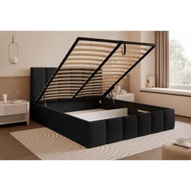 Selsey Polsterbett 140x200 cm, mit Bettkasten und Lattenrost, schwarz -