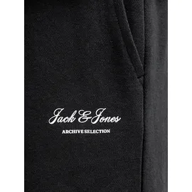 JACK & JONES "JPSTGORDON ARCHIVE SWEAT SHORTS MID SN", Herren, Gr. XS, N-Gr, schwarz, Web, Obermaterial: 80% Baumwolle, 20% Polyester, unifarben, regular fit, Hosen, mit Kordelzug