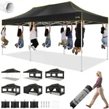 Hoteel Faltpavillon 3x6 Wasserdicht Stabil Winterfest, Pop Up Pavillon Faltbar mit 6 Seitenwänden, Partyzelt für Hochzeit Garten, 420D Oxford, Tragetasche mit Rollen, Schwarz (Sechskant)