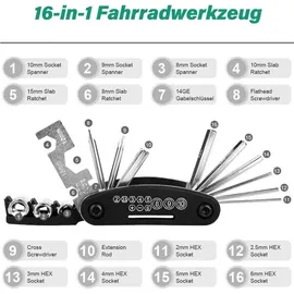luxuskollektion Fengzio Fahrrad Satteltasche Multitool 16-in-1 mit Reifenheber und Flickzeug