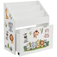 Juskys Kinder Bücherregal 3 Fächer & Spielzeugkiste - Holz Regal Weiß - 63x30x70 cm - Aufbewahrung