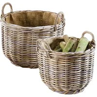 Kobolo Kaminholzkorb Rattan rund 2er Set grau