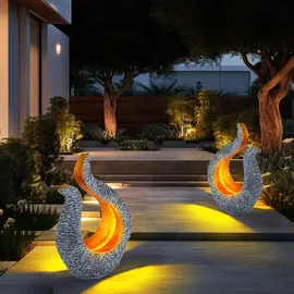 ETC Shop LED Solarleuchte, Skulptur grau, gold