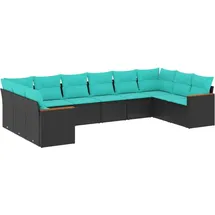 vidaXL Gartensofa-Set mit Kissen, schwarzes Polyrattan