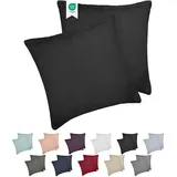 Barbons Kissenbezug 80x80 Schwarz 2er Set – 165 g/m2 Oeko-TEX Zertifiziert Kopfkissenbezug 100% Jersey Baumwolle weiche Kissenbezüge Kissenhülle mit Reißverschluss (80x80-Schwarz)