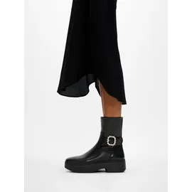 FitFlop Damen F-LUMA Kristallschnalle Leder kurze Stiefel Knöchel Schwarz Größe 41 EU, Schwarz, 42 EU