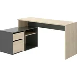 Dmora Schreibtisch Ddiaw, Mehrzweck-Schreibtisch fÃ1/4r BÃ1/4ro oder Schlafzimmer, Mehrzweck-Ecktisch, 139 x 92 x 75 cm, Eiche und Anthrazit - Schwarz