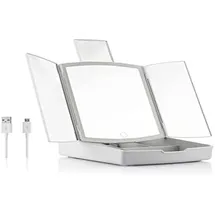 InnovaGoods - Klappbarer Spiegel mit 3-in-1 Make-up Organizer, Touch-Steuerung, 3 Beleuchtungsmodi, USB oder Batteriebetrieb, Weiß, Glas, 1 Einheit