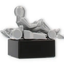 Pokal Metallfigur Go-Kart silbermetallic auf schwarzem Marmorsockel 11,5cm