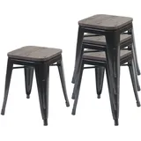 Mendler 4er-Set Hocker HWC-A73 inkl. Holz-Sitzfläche, Metallhocker Sitzhocker, Metall Industriedesign stapelbar ~ schwarz