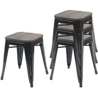 Mendler 4er-Set Hocker HWC-A73 inkl. Holz-Sitzfläche, Metallhocker Sitzhocker, Metall Industriedesign stapelbar ~ schwarz