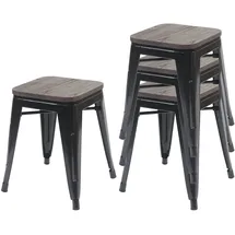 Mendler 4er-Set Hocker HWC-A73 inkl. Holz-Sitzfläche, Metallhocker Sitzhocker, Metall Industriedesign stapelbar ~ schwarz