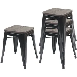 Mendler 4er-Set Hocker HWC-A73 inkl. Holz-Sitzfläche, Metallhocker Sitzhocker, Metall Industriedesign stapelbar ~ schwarz