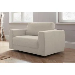 Sessel ANDAS "Hobro Loungesessel", beige, B:109cm H:60cm T:102cm, Luxus-Microfaser Lederoptik (100% Polyester), Struktur grob (100% Polyester), Samtoptik (100% Polyester), Sessel, Polstersessel, in 3 Bezugsqualitäten in vielen Farben, Design by Morten Georgsen