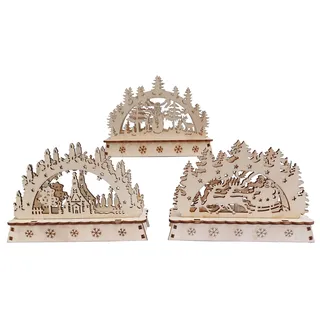 itsisa Cepewa Stimmungsleuchter Winterlandschaft, Lichterbogen aus Holz (3er Set) mit LED - Schwibbogen, Weihnachtsdeko, Adventsdeko