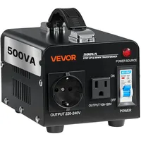 Vevor Spannungswandler-Transformator, 500VA, Aufwärts-/Abwärtstransformator, Konvertierung von 110 V auf 220 V & von 220 V auf 110 V, mit US-, EU-Steckdose, Netzkabel, Schutzschalter