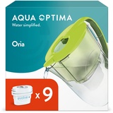 Aqua Optima Oria Wasserfilterkanne & 9 x 30 Tage Evolve+ Wasserfilterkartusche, 2,8 Liter Fassungsvermögen, zur Reduzierung von Mikroplastik, Chlor, Kalk und Verunreinigungen, Grün