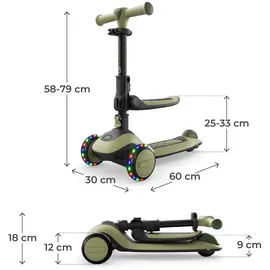 Kinderkraft Halley 2 Balance-Scooter 2-in-1, Sitz höhenverstellbar (25-33 cm), 4-Fach Verstellbarer Lenker, LED-Räder, klappbar, ab 18 Monate, rutschfeste Trittflächen, Grün