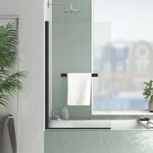 Marwell Black Touch 120x70cm schwarz, H:120cm T:70cm, Duschwände, für Badewanne mit 4mm gehärtetem Glas – mit Handtuchhalter