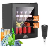 kehot Table Top Kühlschrank Minikühlschränke 40L mit Glastür, Getränkekühlschrank abschließbar, 51.6 cm hoch, 40 cm breit, LED-Beleuchtung, verstellebare Ablage, Getränkekühlschrank AIRE40-BL