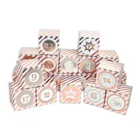 Frau WUNDERVoll® DIY Adventskalender Vorfreude zum Befüllen,Faltschachteln rosegold Streifen 7x7x7cm (gefaltet), XL Ziffern rosegold/Aufkleber,Würfelbox,Faltverpa...