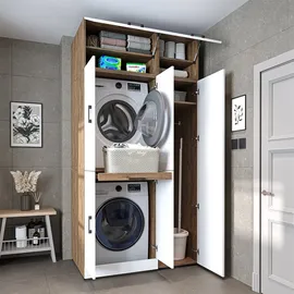 roomart Dora-i Waschmaschinen-überbauschrank 115 cm Weiß/Eiche