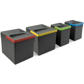 Emuca - Küchenschubladenbehälter mit geruchsdichtem Deckel, H 216 mm (2 x 12 L + 2 x6 L), Kunststoff anthrazitgrau