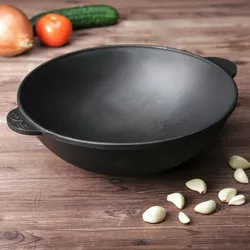 BRIZOLL Wok Ø30 cm Wokpfanne 4,7 L Bratpfanne Gusseisen Glasdeckel Kasan Asia Schmortopf Grill