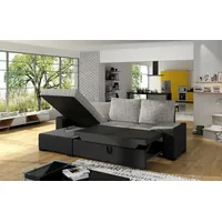 Multifunktion Bettfunktion Bettkasten Schlafsofa Ecksofa Couch Sofas Sofa Textil - Schwarz/Hellgrau