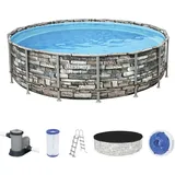BESTWAY Power Steel Frame Pool Set 488 x 122 cm steinoptik inkl. Filterpumpe