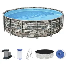 BESTWAY Power Steel Frame Pool Set 488 x 122 cm steinoptik inkl. Filterpumpe