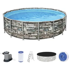 BESTWAY Power Steel Frame Pool Set 488 x 122 cm steinoptik inkl. Filterpumpe