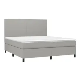 vidaXL Boxspringbett mit Matratze & LED Hellgrau 180x200 cm Stoff