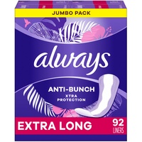 Always Anti-Bunch Xtra Protection, Slipeinlagen für Damen, leichte Saugfähigkeit, extra lange Länge, Auslaufschutz + Rapiddry, geruchlos, 92 Stück