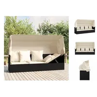 vidaXL Wellnessliege Gartenliege Outdoor-Loungebett mit Dach und Kissen Schwarz Polyrattan schwarz