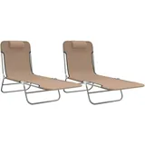 vidaXL Sonnenliegen Klappbar 2 Stk. Taupe Textilene und Stahl