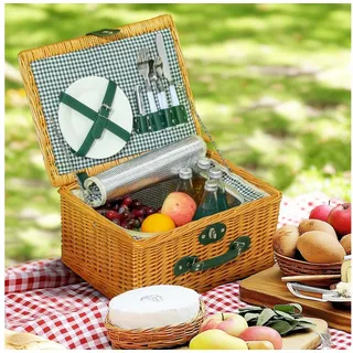 Outsunny Picknickkorb mit Isoliert Kühlfach, Besteck Set (Picknick Set für 2 Personen, 1 St., Picknickkoffer aus Weidenholz), für Camping Strand Weihnachten Hellbraun braun