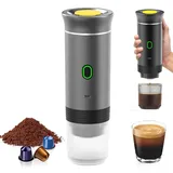 Lifellery Akku Kaffeemaschine, Tragbare Espressomaschine Auto Elektrische Kaffeemaschine, 12V Kaffeemaschine, Selbsterhitzung mit USB-C, für Camping Reise (grau)