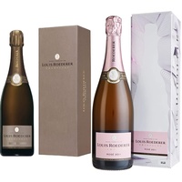 Louis Roederer Champagne Brut Vintage Deluxe Geschenkpackung Champagner, 750ml & Louis Roederer Champagne Brut Rosé in Champagner Grafik-Geschenkpackung (1 x 0.75 l)
